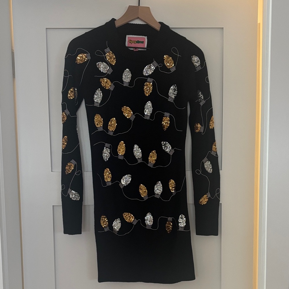 Tipsy Elves Black Mini Dress with Gold and Silver Accents